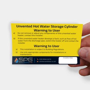 Unvented Cylinder Warning Labels